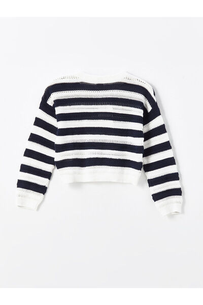 LC Waikiki New Season Crew Neck Striped Girl's Crop Knitwear Sweater