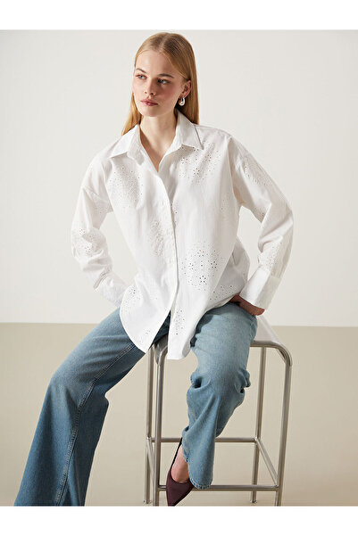 LC Waikiki Nevavm Farklı Designs Openwork Oversize Women's Shirt