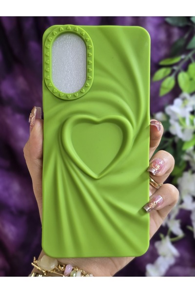 Magic Ring OPPO A38 Uyumlu 3D Kalpli Yeşil Silikon Kılıf