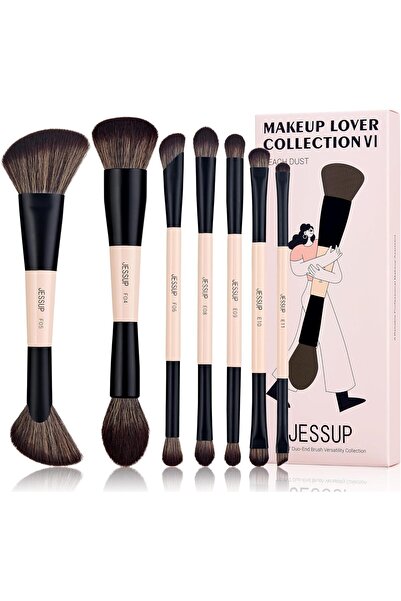 Jessup مجموعة فرش مكياج مزدوجة الأطراف 14 في 7 (لون الخوخ) T600