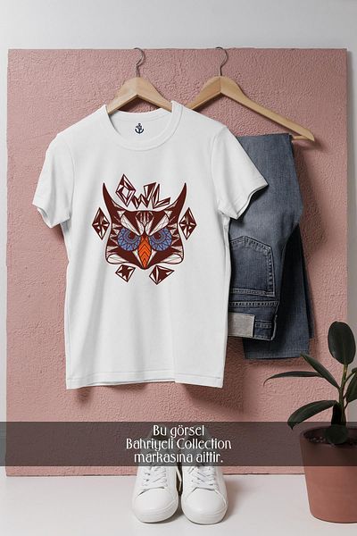 Bahriyeli Collection Oversize Vector Owl Head Design Unisex T-Shirt