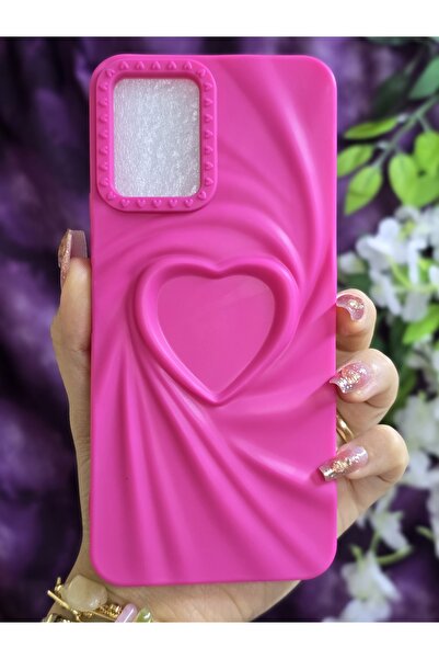 Magic Ring Vivo Y21/Y21S Uyumlu 3D Kalpli Fuşya Silikon Kılıf