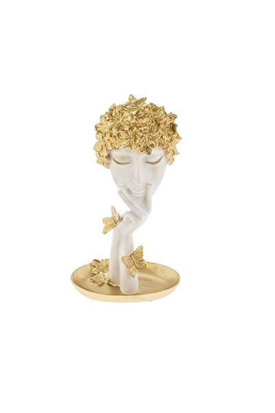 BREZIUM Statuie decorativa, model cu flori si fluturi, Alb, 15x10x28cm