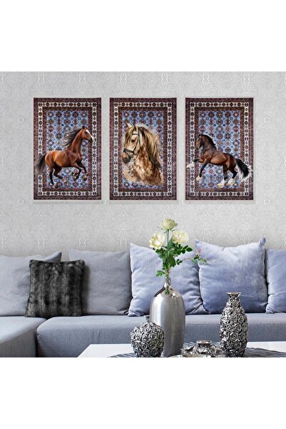 4gdran ثلاث لوحات قماشية بتصميم حصان مع برواز فضي مجوف