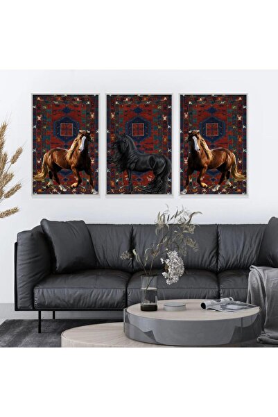 Marktna ثلاث لوحات قماشية بتصميم حصان مع برواز فضي مجوف