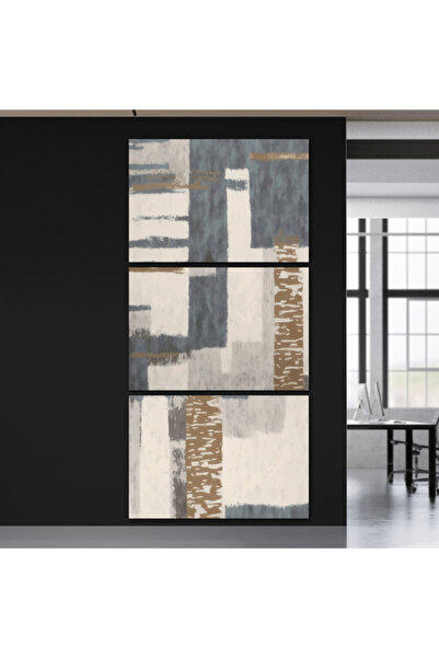 4gdran ثلاث لوحات قماشية بتصميم تجريدي مع برواز فضي مجوف