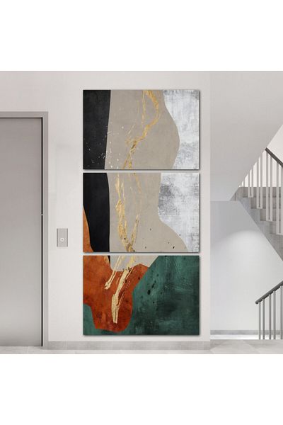4gdran Three abstract canvas paintings with a hidden wooden frame
