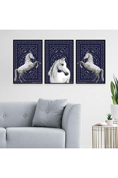 Marktna ثلاث لوحات قماشية بتصميم حصان مع برواز أسود مجوف