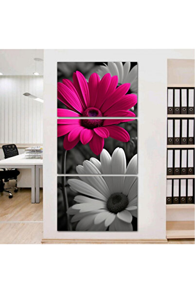 Marktna ثلاث لوحات قماشية بتصميم ورود مع برواز ذهبي مجوف