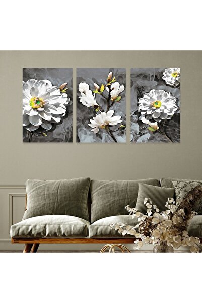 Marktna ثلاث لوحات قماشية بتصميم ورد مع برواز خشبي مخفي