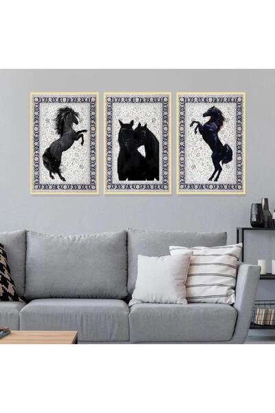 Marktna ثلاث لوحات قماشية بتصميم حصان مع برواز ذهبي مجوف