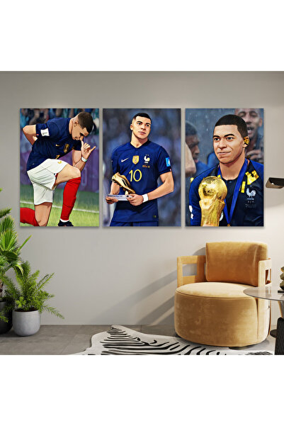 Marktna ثلاث لوحات قماشية رسمة كيليان امبابي مع برواز فضي مجوف