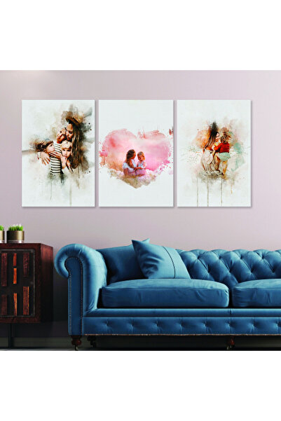 4gdran ثلاث لوحات قماشية بتصميم عيد الأم مع برواز فضي مجوف