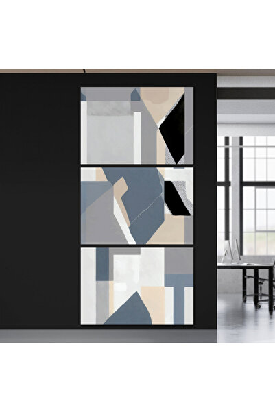 4gdran ثلاث لوحات قماشية بتصميم تجريدي مع برواز بني مجوف