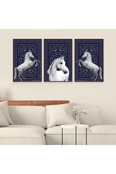 SND ثلاث لوحات قماشية بتصميم حصان مع برواز شامبين مجوف