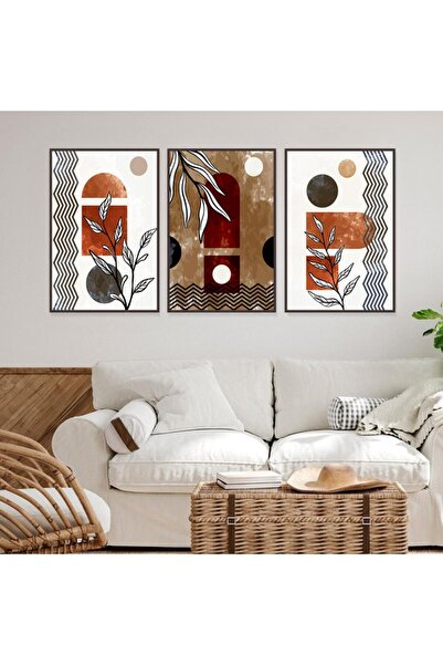 Marktna ثلاث لوحات قماشية بتصميم الفن البوهيمي مع برواز بني مجوف