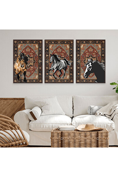 Marktna ثلاث لوحات قماشية بتصميم حصان مع برواز شامبين مجوف