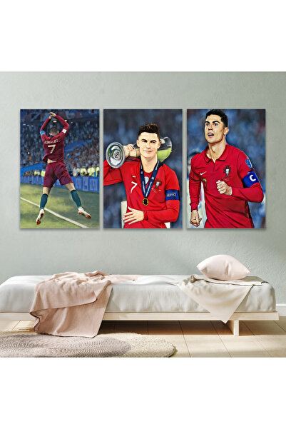 Marktna ثلاث لوحات قماشية كريستيانو رونالدو مع برواز بني مجوف