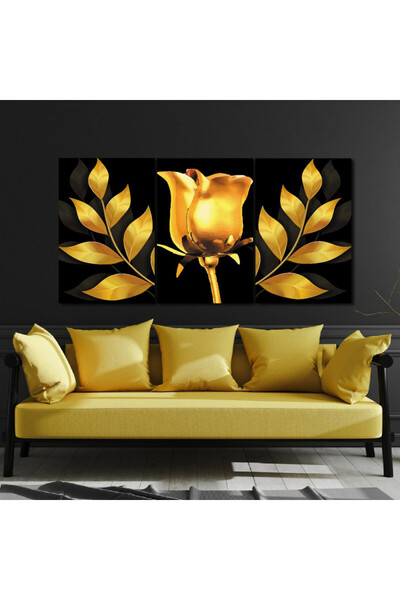 Marktna ثلاث لوحات قماشية فخمة بتصميم مودرن مع برواز شامبين مجوف