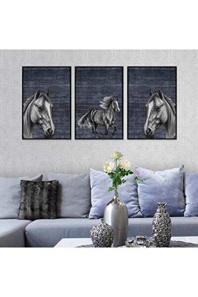 4gdran ثلاث لوحات قماشية بتصميم حصان مع برواز أسود مجوف