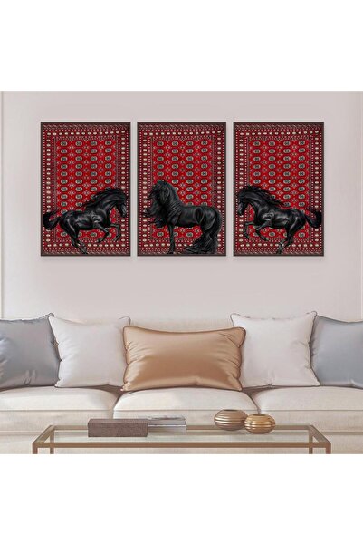 Marktna ثلاث لوحات قماشية بتصميم حصان مع برواز شامبين مجوف