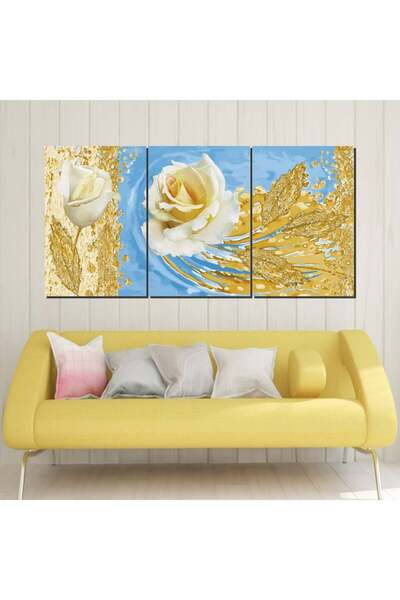 4gdran ثلاث لوحات قماشية فخمة بتصميم مودرن مع برواز ذهبي مجوف