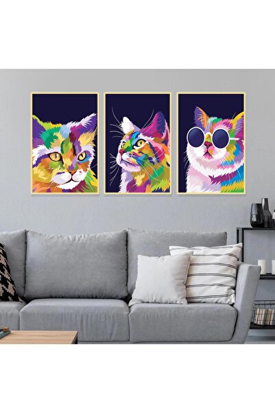 SND ثلاث لوحات قماشية بتصميم مودرن مع برواز ذهبي مجوف