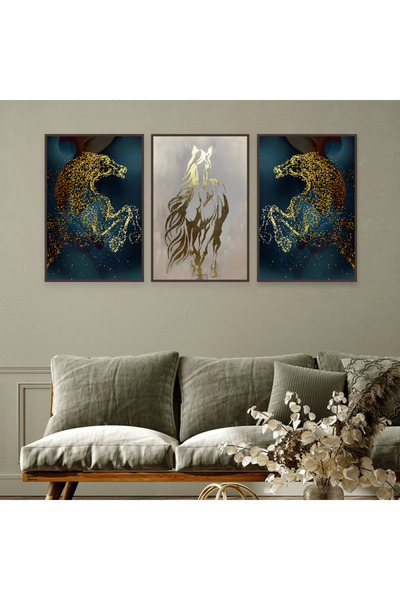 Marktna ثلاث لوحات قماشية بتصميم حصان مع برواز شامبين مجوف