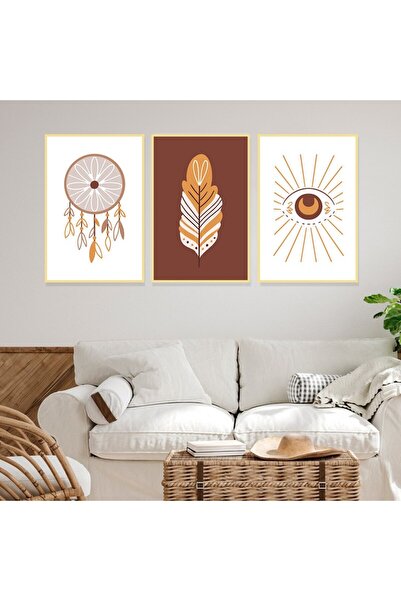 SND ثلاث لوحات قماشية بتصميم الفن البوهيمي مع برواز ذهبي مجوف