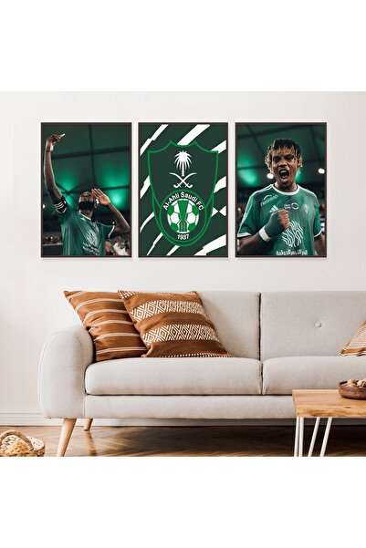 4gdran ثلاث لوحات قماشية بتصميم رياضي لنادي الأهلي مع برواز بني مجوف