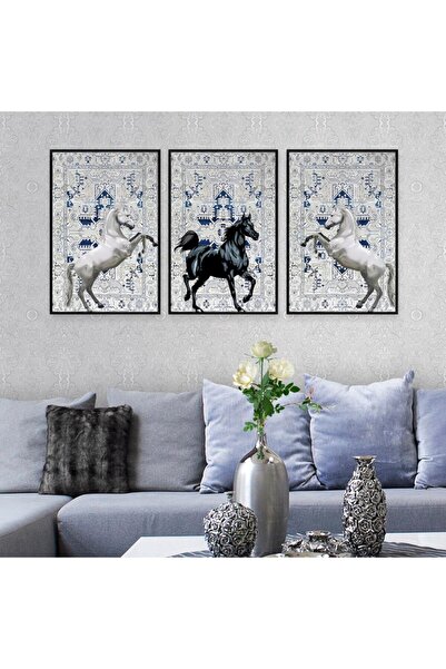SND ثلاث لوحات قماشية بتصميم حصان مع برواز أسود مجوف