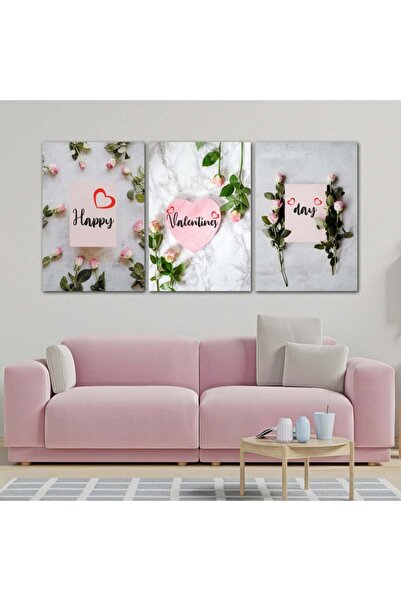 SND ثلاث لوحات قماشية لعيد الحب مع برواز بني مجوف