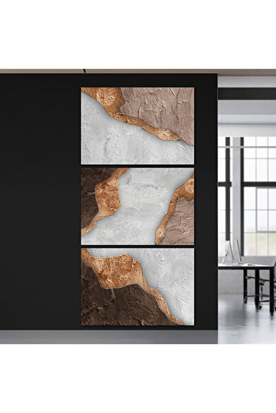 Marktna ثلاث لوحات قماشية بتصميم تجريدي مع برواز فضي مجوف