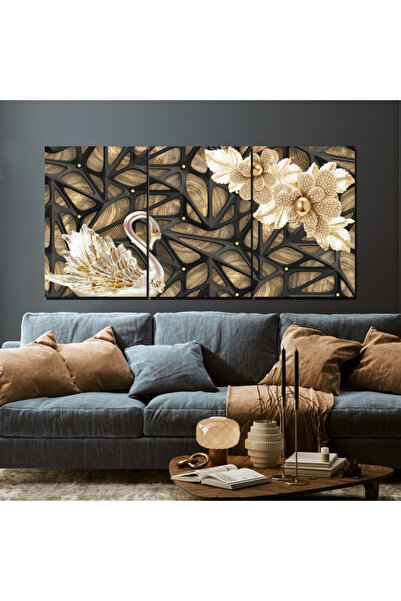 Marktna ثلاث لوحات قماشية فخمة بتصميم مودرن مع برواز خشبي مخفي