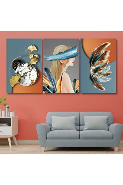 Marktna ثلاث لوحات قماشية فخمة بتصميم مودرن مع برواز بني مجوف