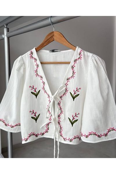 AÈC PRIVÈ Women's Muslin Embroidered Kimono Shirt 7755 (100% Cotton Fabric, Anti-Sweat)