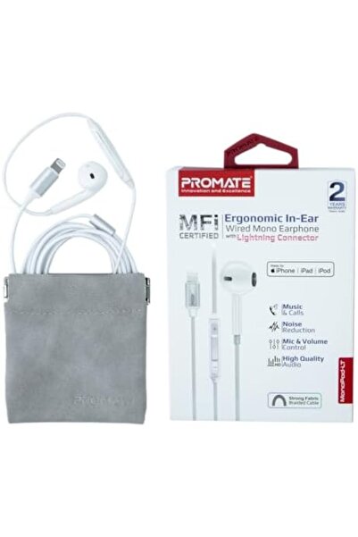 Promate Mono Earbuds with Lightning Connector, Ergonomic MFi Certified HD Mono Earphone with Mic, No