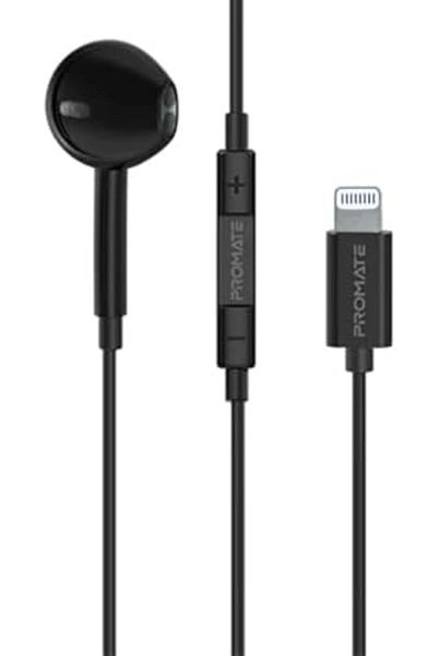 Promate Mono Earbuds with Lightning Connector, Ergonomic MFi Certified HD Mono Earphone with Mic, No