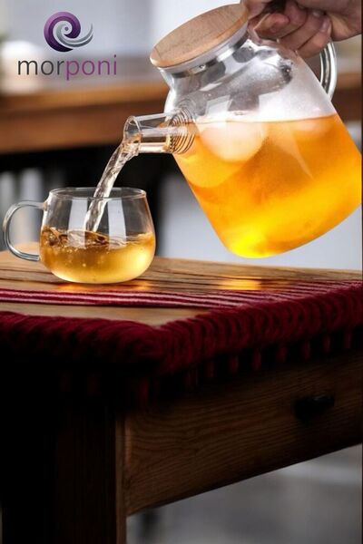 mutfaksultani إبريق شاي عشبي وإبريق من زجاج البورسليكات بغطاء من الخيزران سعة...