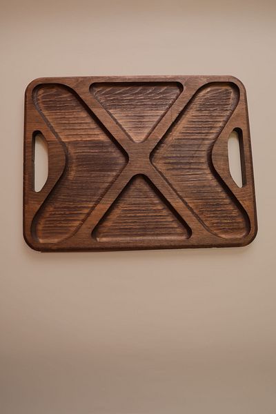 Rabo Craft X - 4-Eye Solid Wood Snack Presentation Tray with Handles, Minimal Design