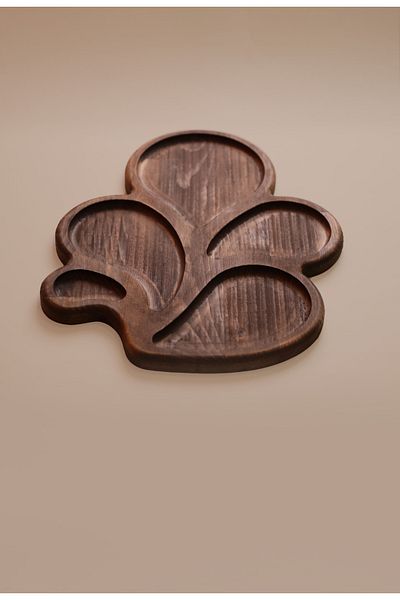 Rabo Craft Flora - Solid Pine Wood Presentation Tray in Flower Form, Dark Walnut Varnished, Minimal Design