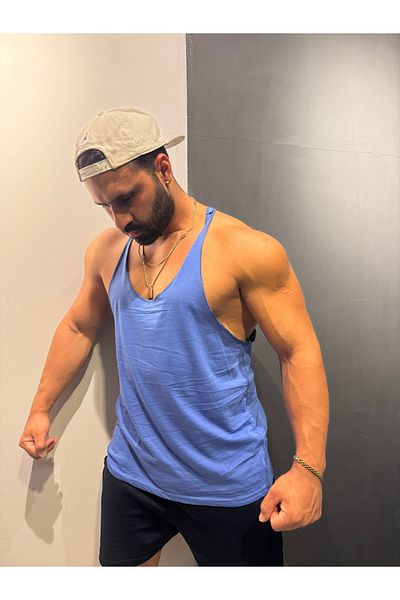 Bas Body FitnessWear Thin Drawstring Fitness Singlet Blue Lilac Color Combed Fabric Fitness Shows Attention Muscular