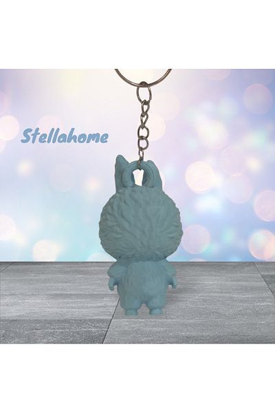 Bujiteri Baby Blue Color Popular All over the World Cute and Ugly Labubu Figure Keychain (7cm Size)