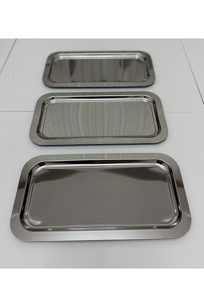 SEVA ÇELİK 6 Pcs Steel Large Rectangular Model Service and Presentation Tray 17*33 cm