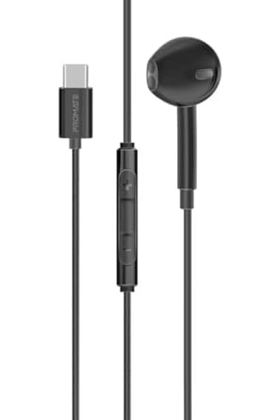 Promate Earbuds with USB-C™ Connector, Ergonomic In-Ear USB-C™ HD Mono Earphone with Mic, Noise