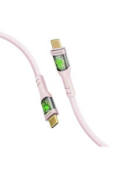 Promate كابل USB-C، كابل Type-C فائق السرعة، 60 واط مع شحن متزامن بسرعة 480 ميجابت في الثانية، غلاف شفاف أنيق