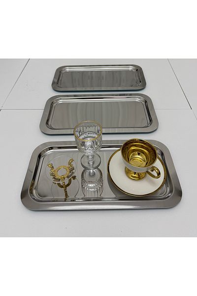 SEVA ÇELİK 6 Pcs Steel Large Rectangular Model Service and Presentation Tray 17*33 cm