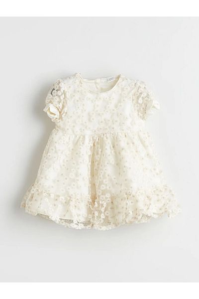 LC Waikiki Kanz Ecru Floral Lace Baby Girl Dress