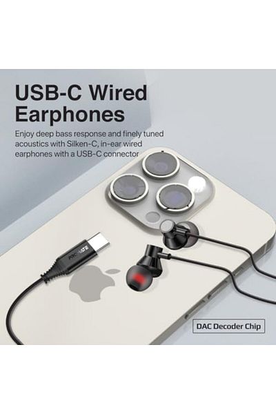 Promate USB-C Earbuds, Premium Comfort-Fit Type-C In-Ear Earphones with In-Built Microphone, Anti-Ta