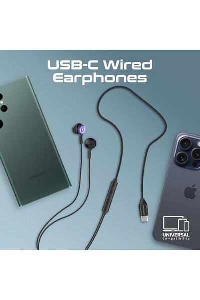 Promate Earphones with USB-C Connector, Transparent In-Ear USB-C HD Wired Earbuds with RGB Lights, M
